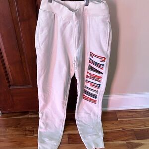Champion Women White Cream Joggers with Multicolor Logo Sz M